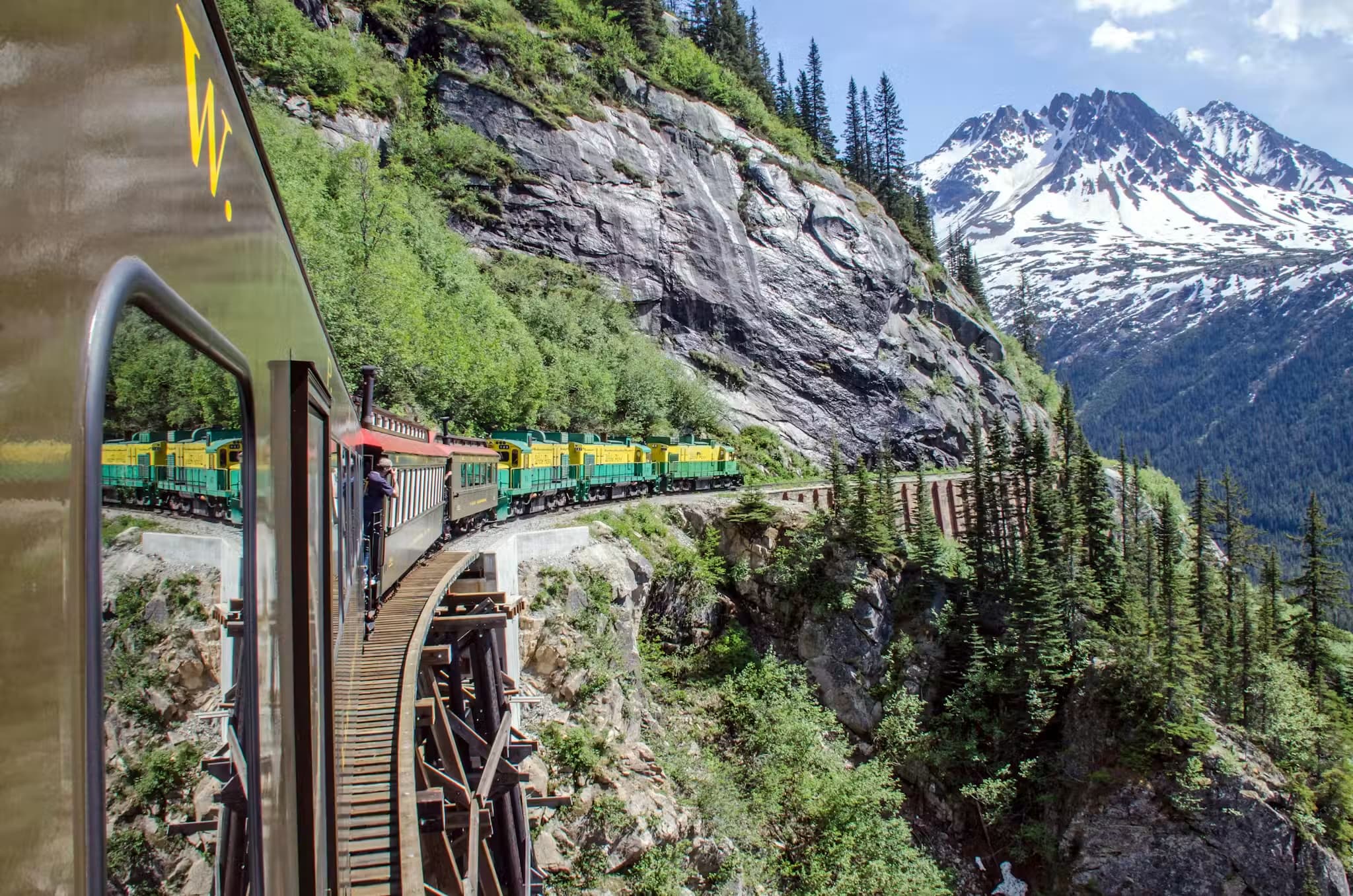 The White Pass railway climbing the gorge above Skagway