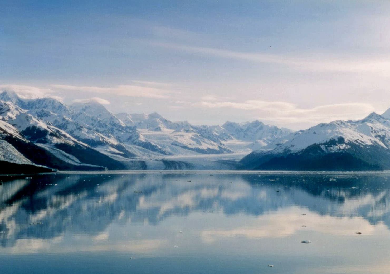 College Fjord mirror-calm with glaciers reflected